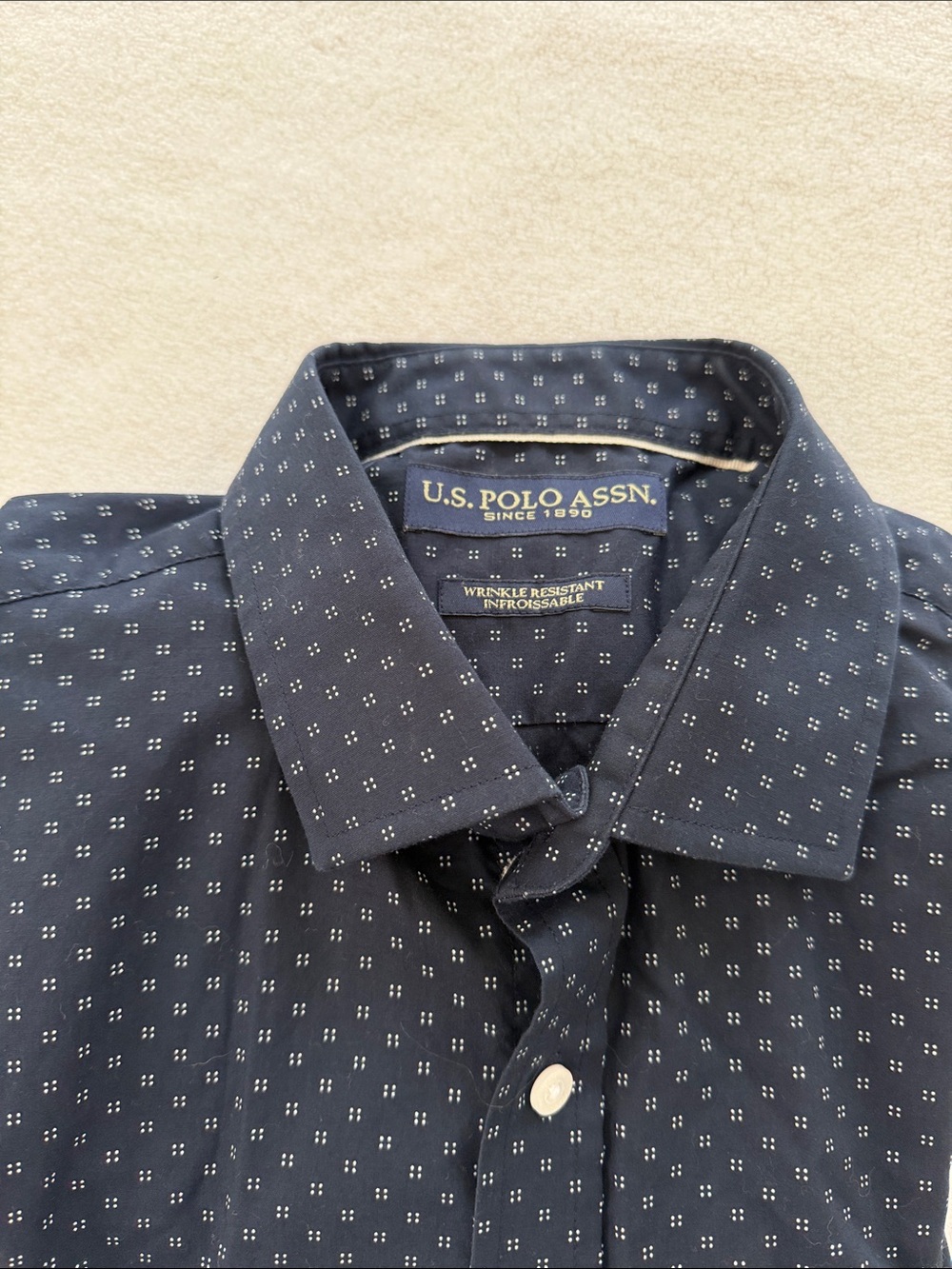 U.S. Polo Assn. Navy Pattern Button Down Shirt Men’s Large Wrinkle Resistant - Picture 6 of 7